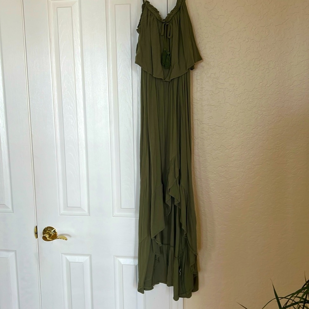 Justily Maxi Dress Women Size L, green.